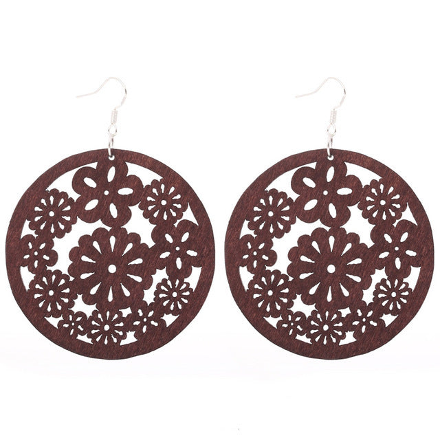 Wholesale Vintage Hollowed Out Wood Earrings